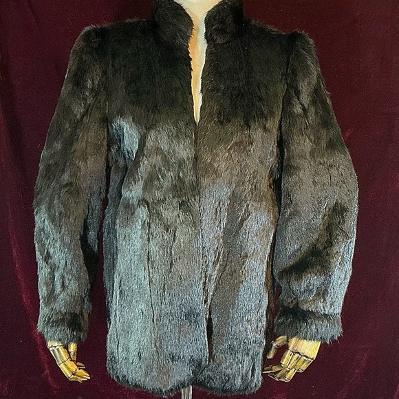 Black Rabbit Fur Coat - Picture 1 of 5